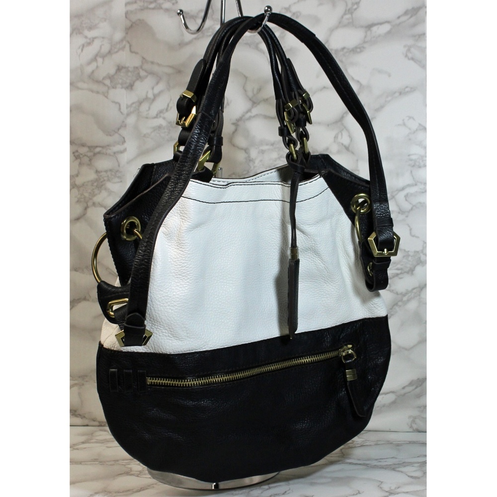 orYANY Black and White Colorblock Hobo with Gold Hardware